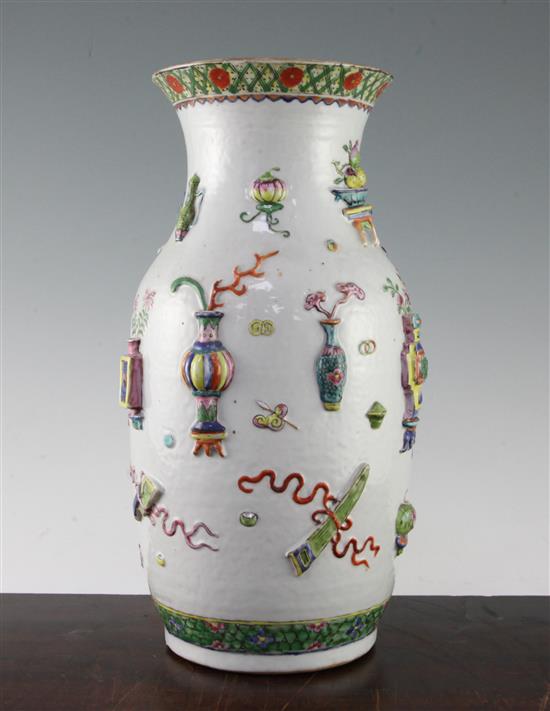 A Chinese famille rose moulded baluster vase, late 19th century, 35.5cm